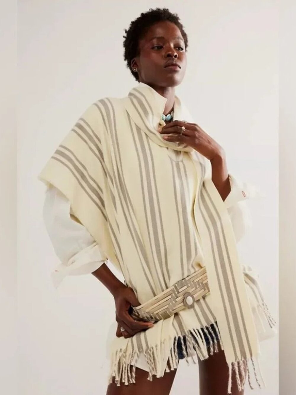 Free People Mountain Top Striped Poncho One Size